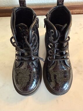 Steve Madden Black Glitter Lace-Up Kids Ankle Boots